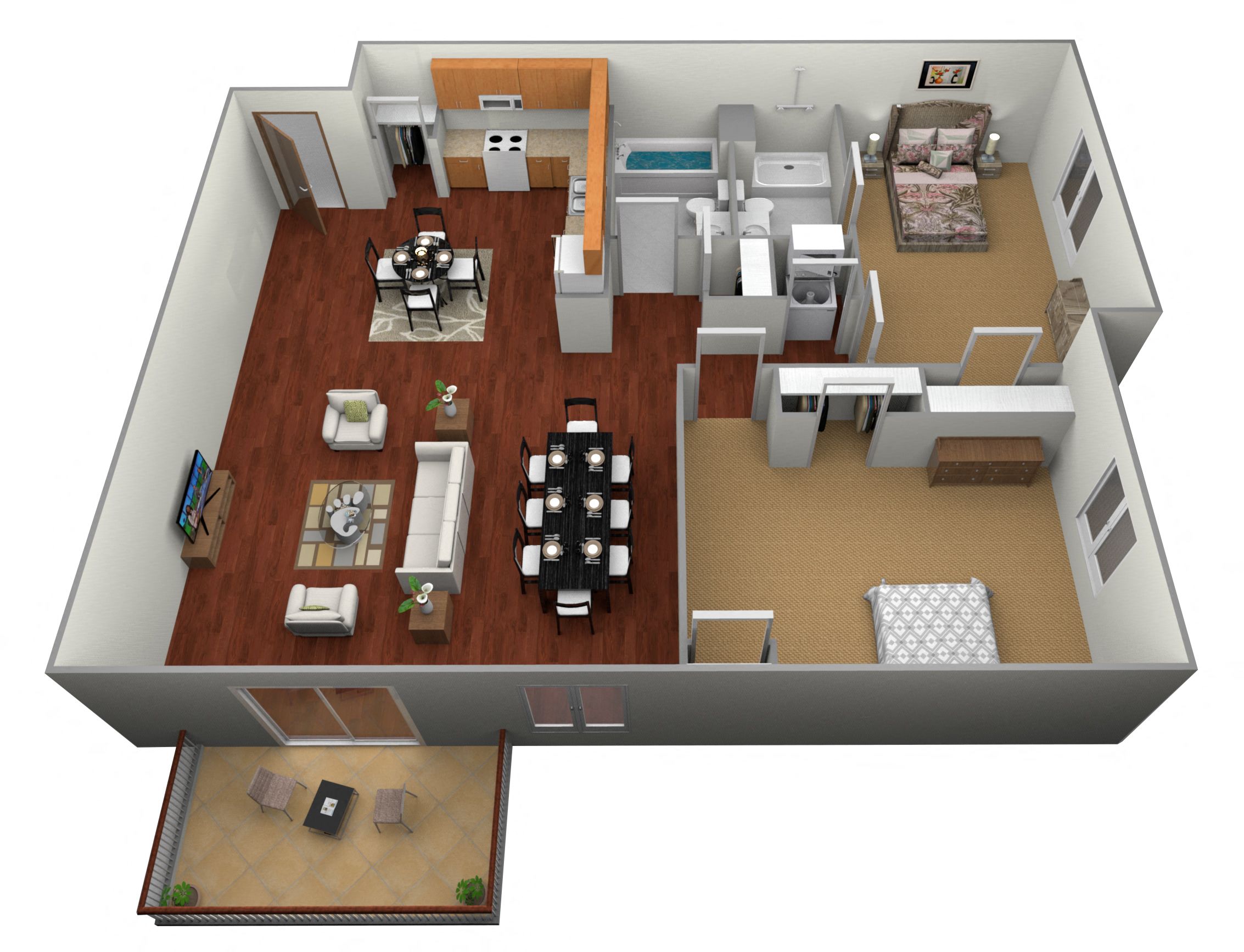 Floor plan for 2 beds, 2 baths, 1225 sqft
